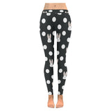 Cute white rabbit polka dots black background Women's Legging Fulfilled In US