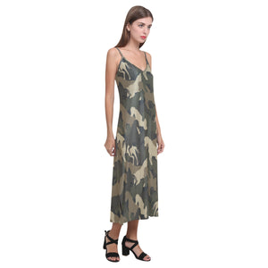 Horse Camouflage Pattern V-Neck Open Fork Long Dress