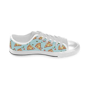 Hand drawn pizza blue background Men's Low Top Shoes White