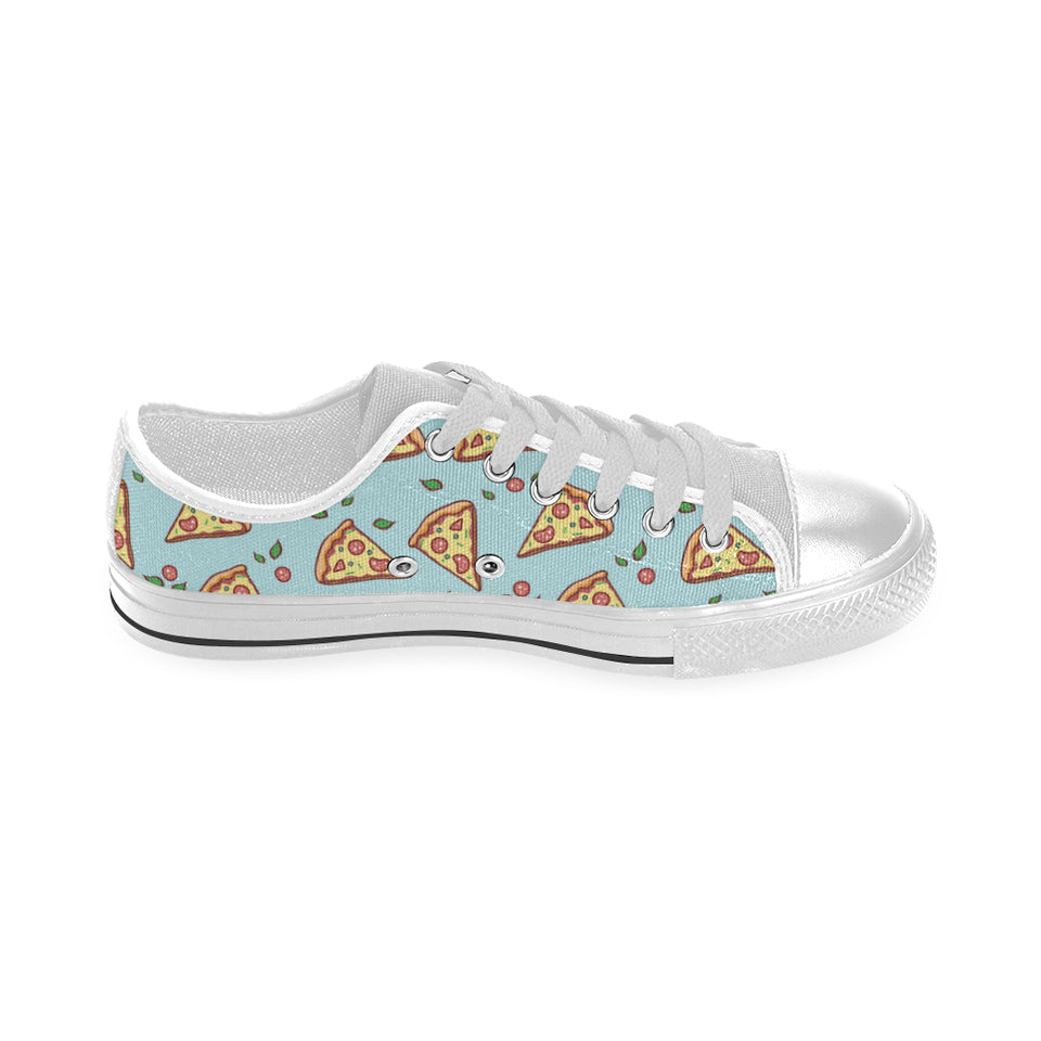 Hand drawn pizza blue background Men's Low Top Shoes White