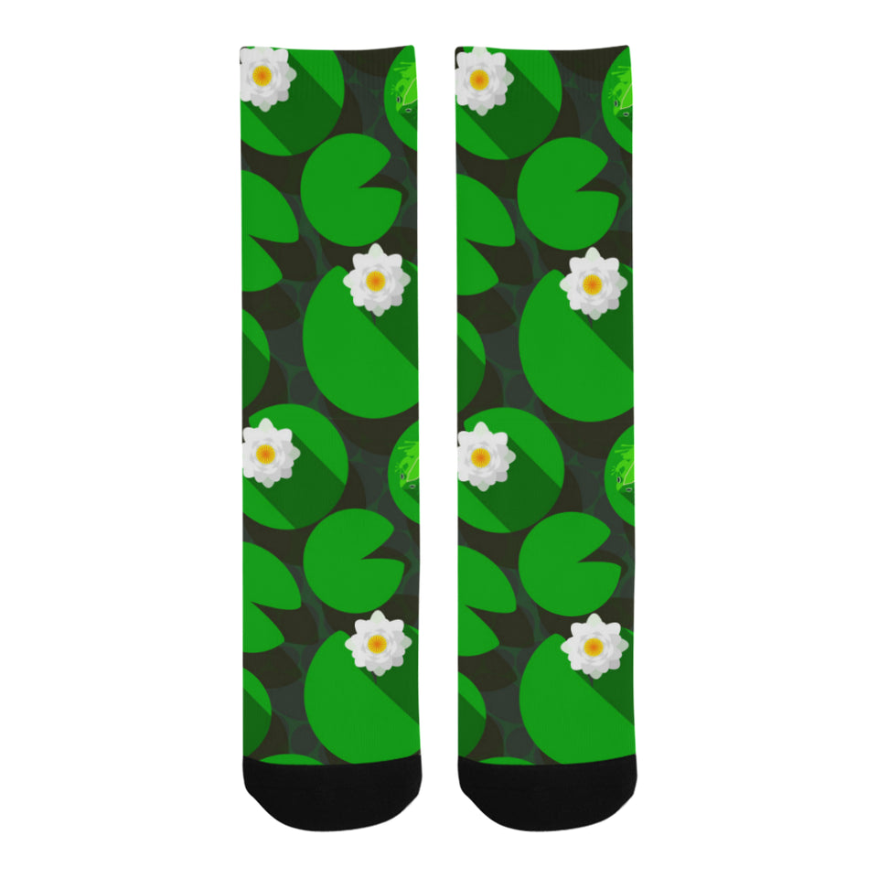 Frog waterlily pattern Crew Socks