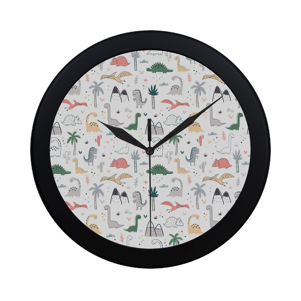 Cute cartoon dinosaurs tree pattern Elegant Black Wall Clock