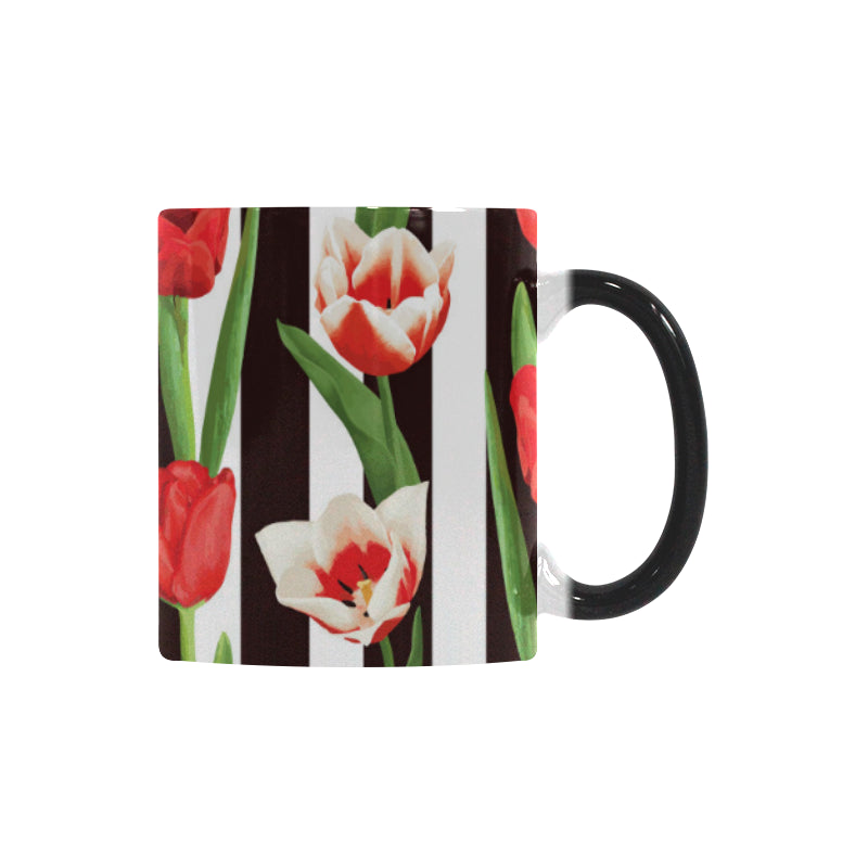 red and white tulips pattern Morphing Mug Heat Changing Mug