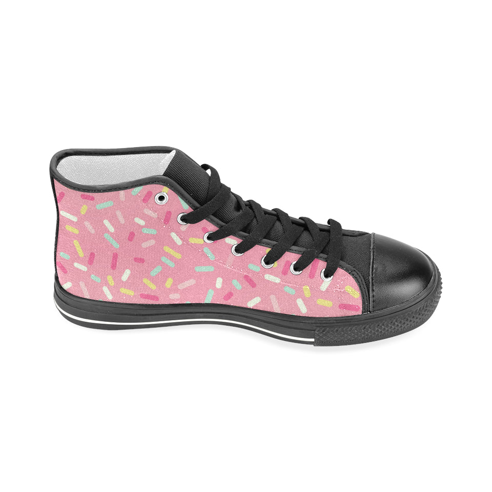 Pink donut glaze candy pattern Men's High Top Canvas Shoes Black