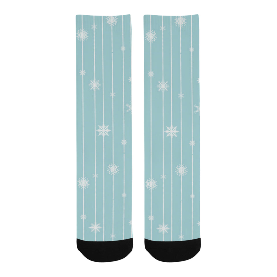 Snowflake pattern blue stripe background Crew Socks
