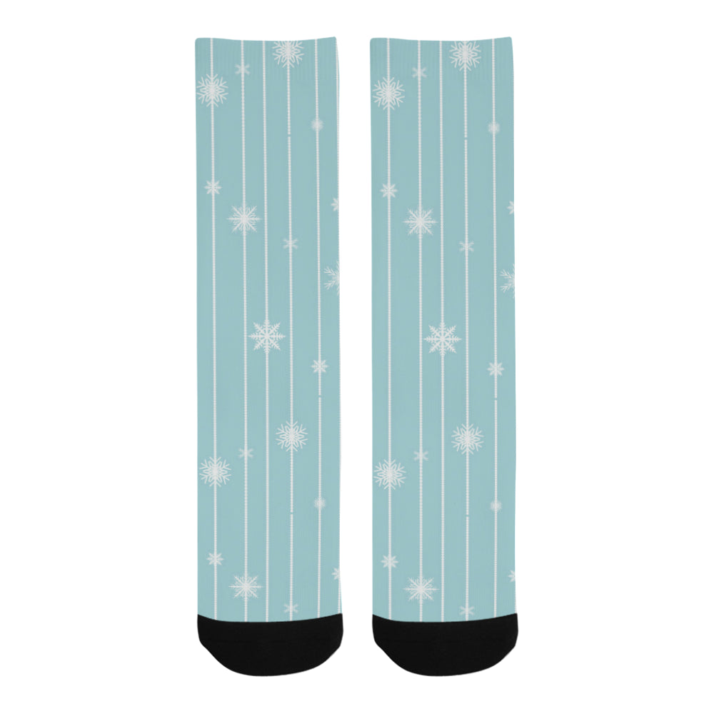 Snowflake pattern blue stripe background Crew Socks
