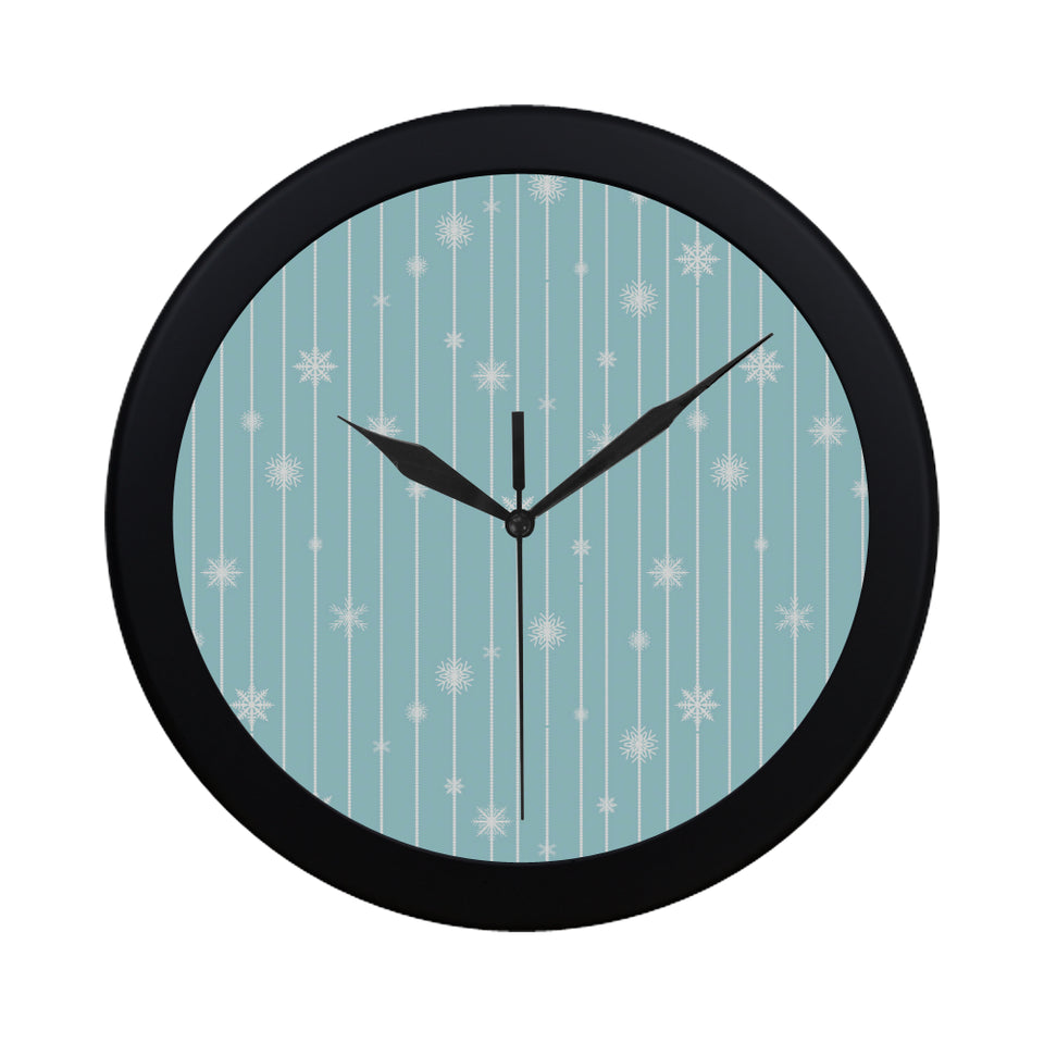 Snowflake pattern blue stripe background Elegant Black Wall Clock