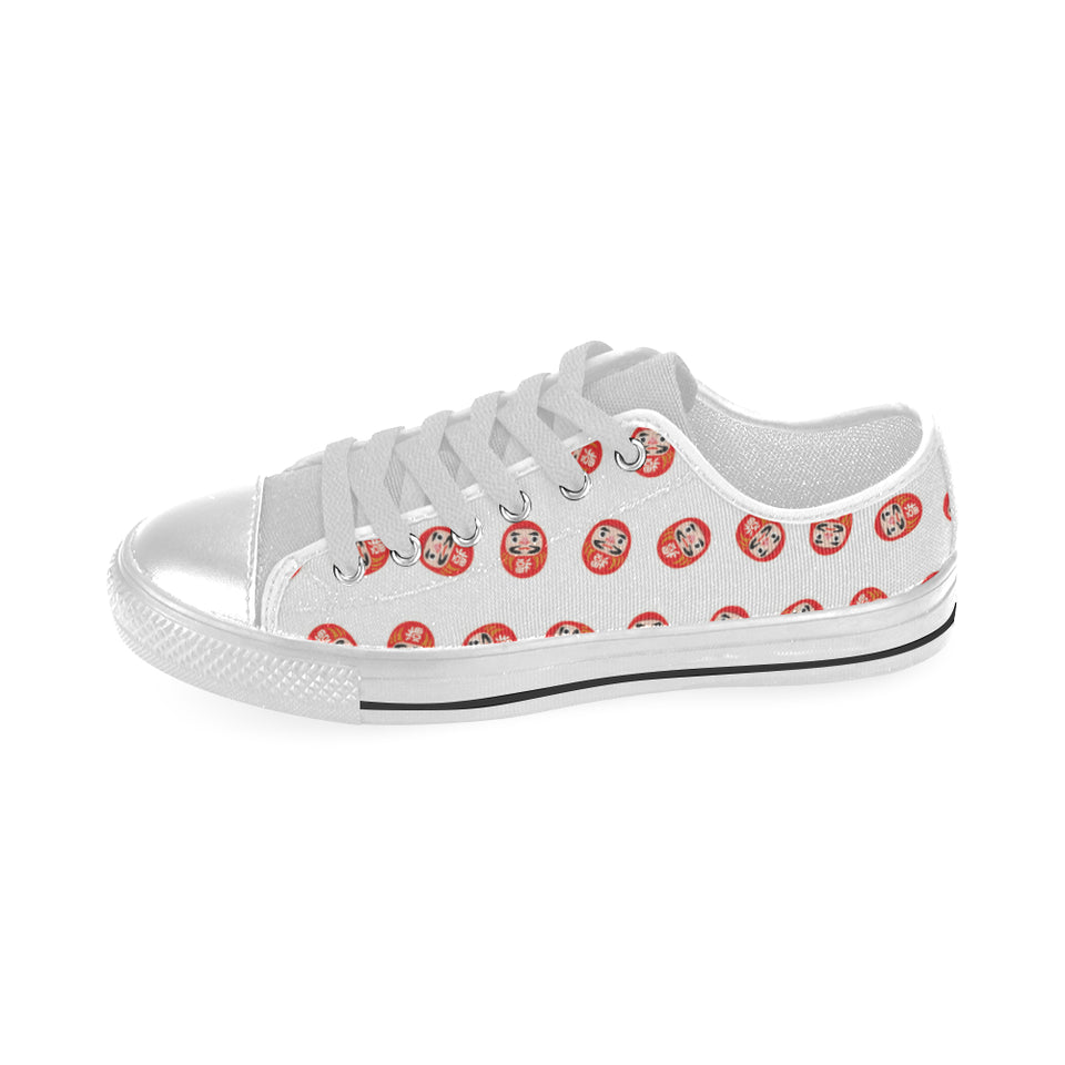 Daruma japanese wooden doll pattern Men's Low Top Canvas Shoes White