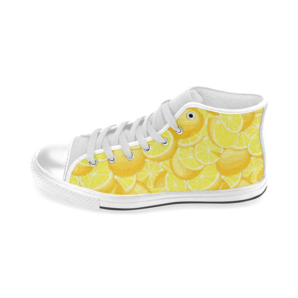 lemon pattern Men's High Top Canvas Shoes White