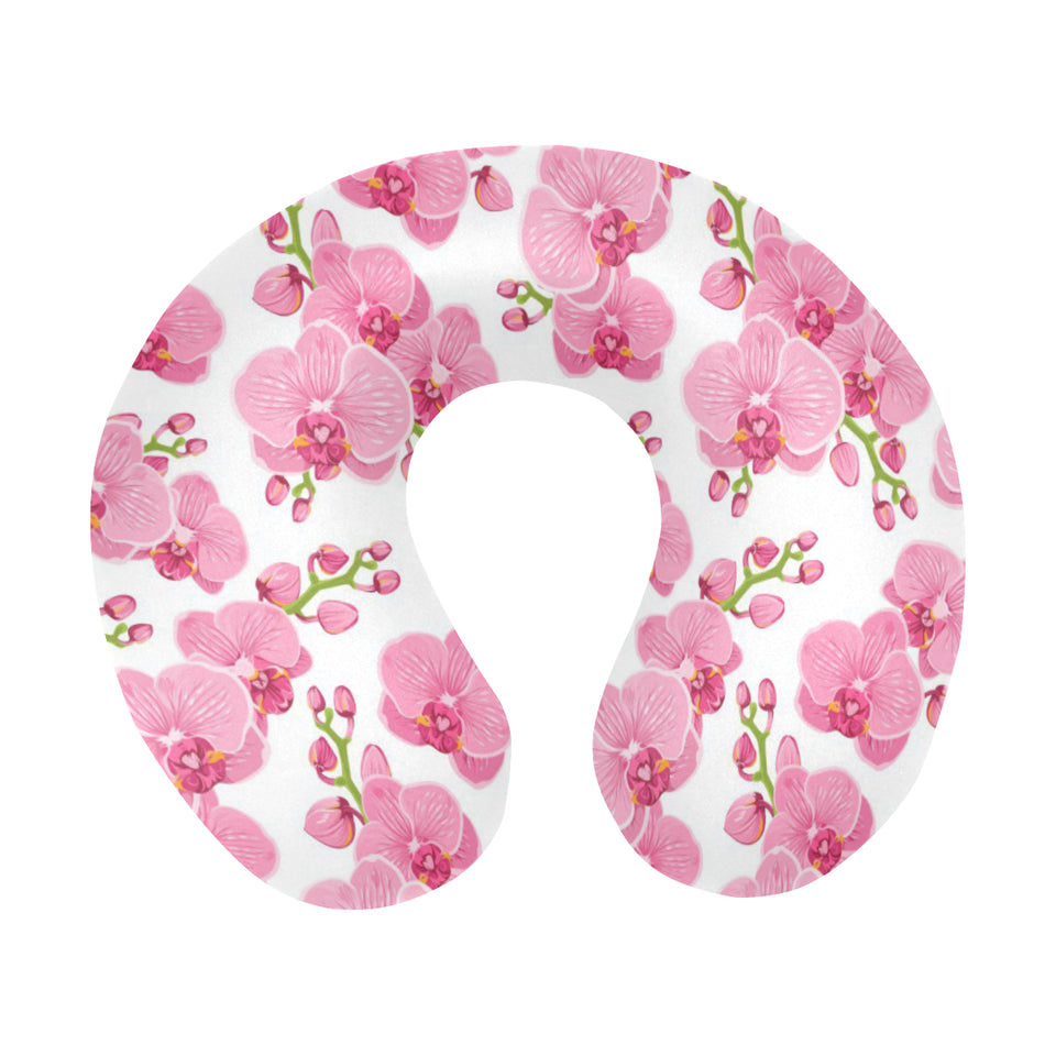 pink purple orchid pattern background U-Shaped Travel Neck Pillow