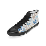 blue butterfly pattern Men's High Top Canvas Shoes Black