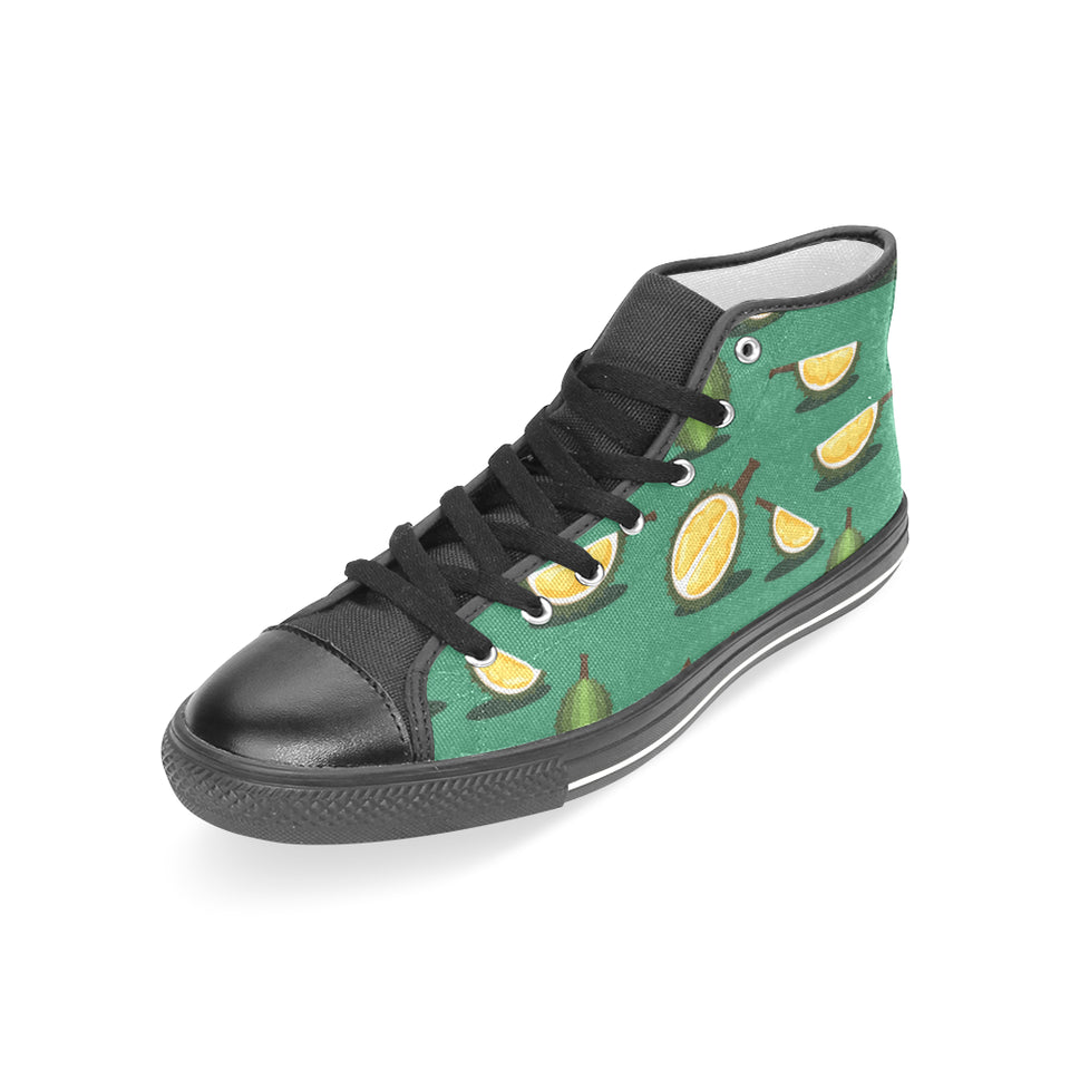 Durian pattern green background Women's High Top Canvas Shoes Black
