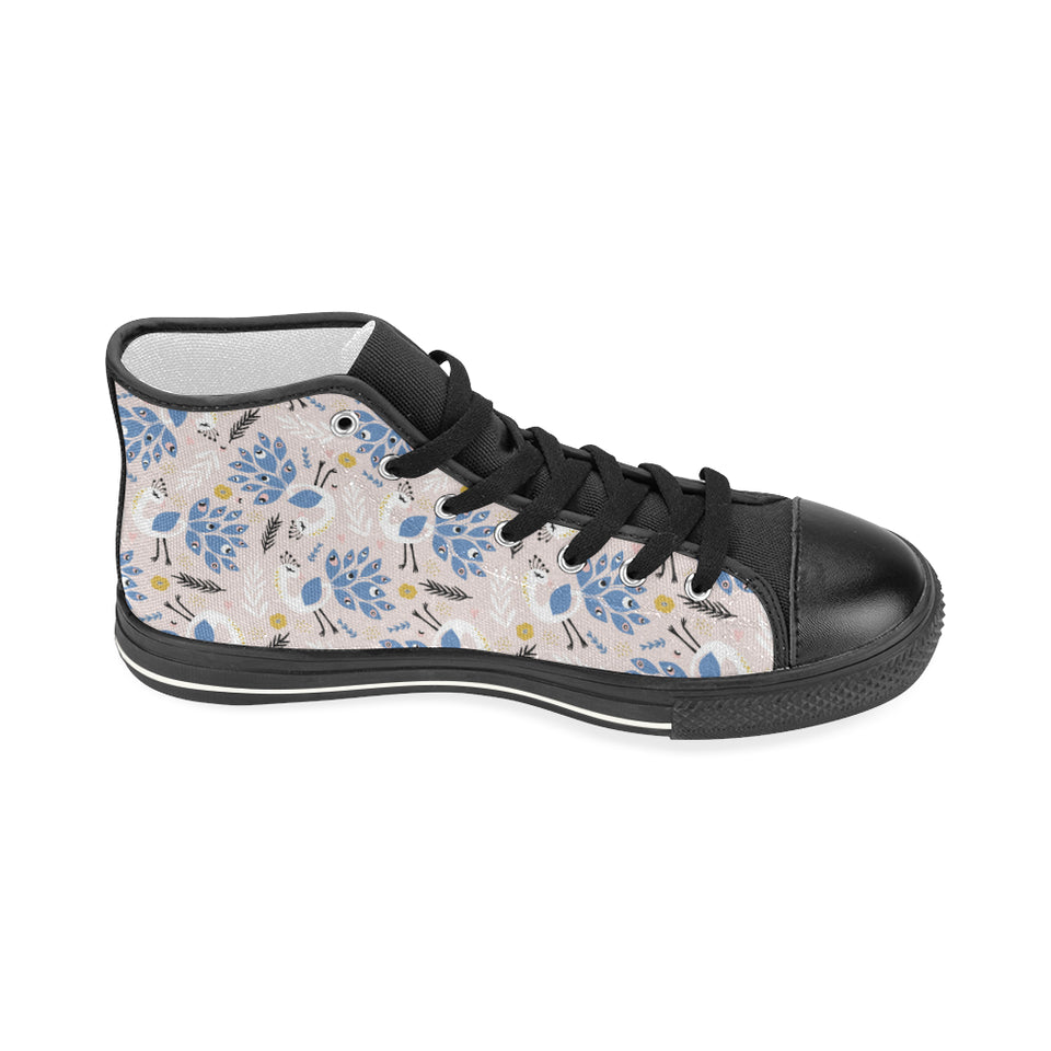 Cute peacock pattern Women's High Top Canvas Shoes Black