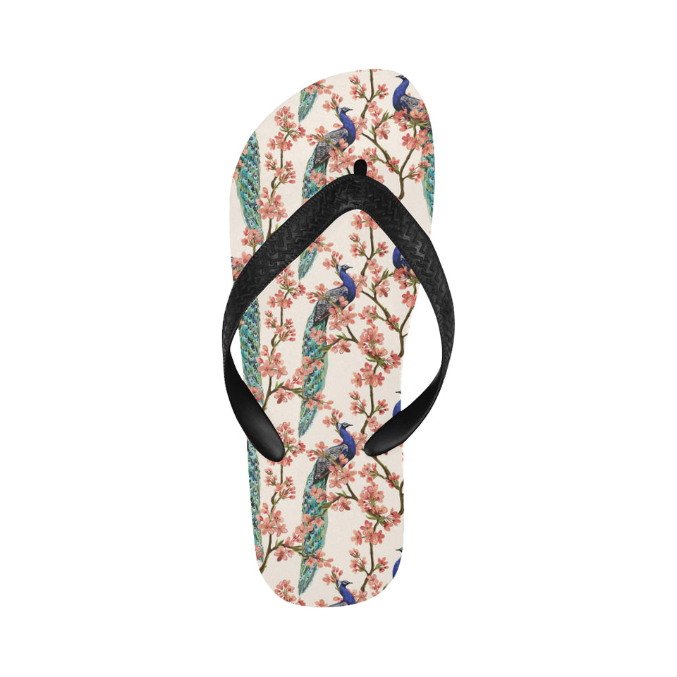 Peacock tropical flower pattern Unisex Flip Flops