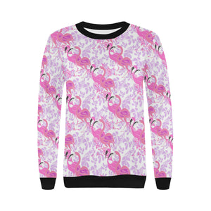 Pink flamingo flower pattern Women's Crew Neck Sweatshirt