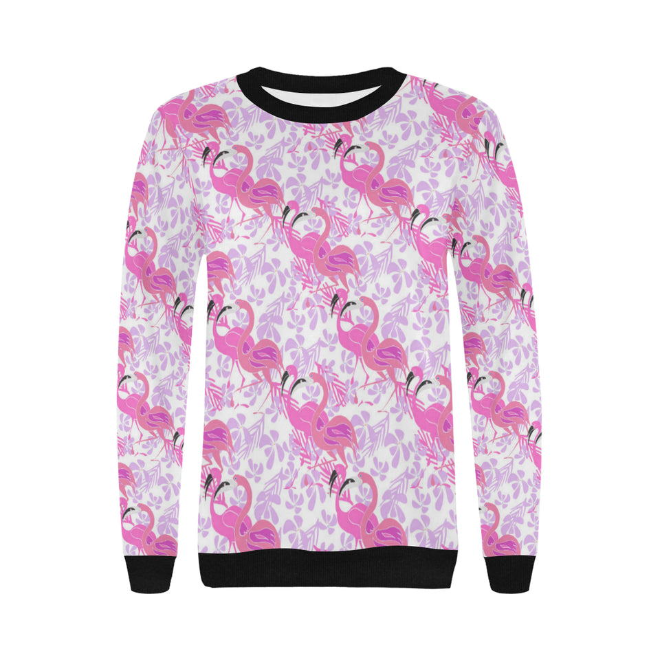 Pink flamingo flower pattern Women's Crew Neck Sweatshirt