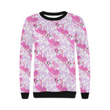 Pink flamingo flower pattern Women's Crew Neck Sweatshirt