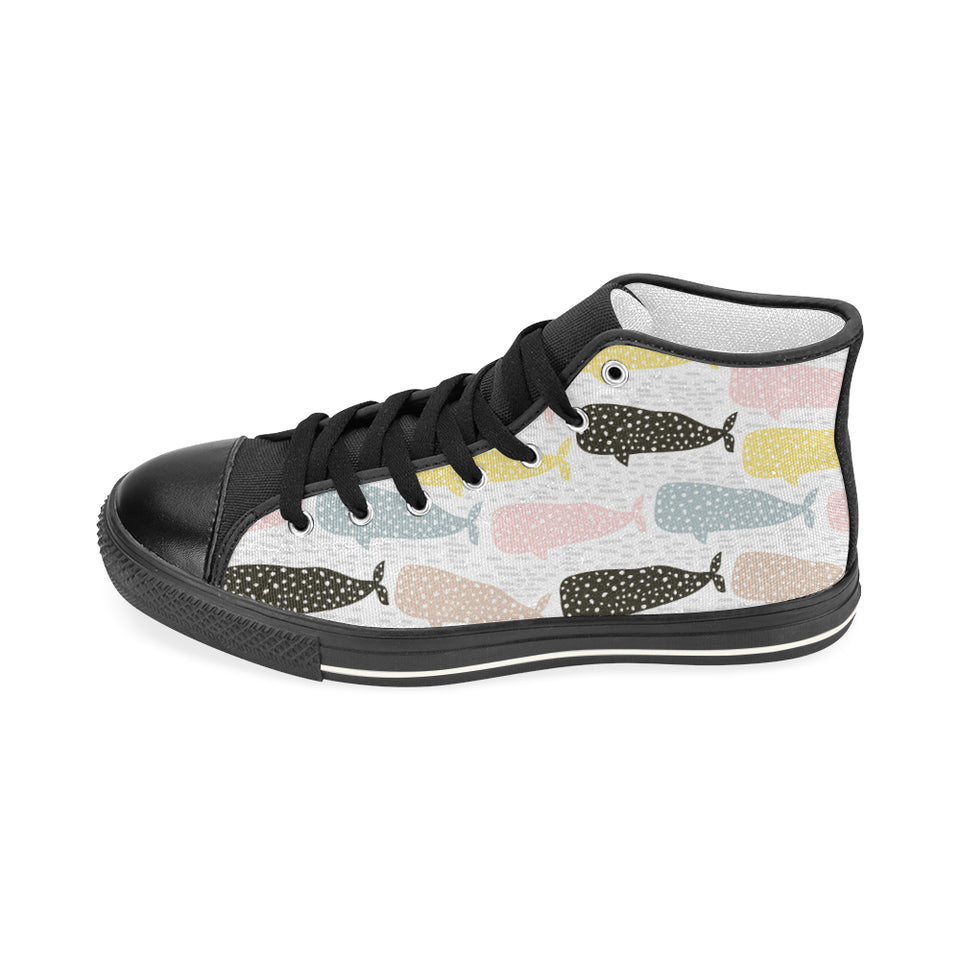 Whale dot pattern Women's High Top Canvas Shoes Black