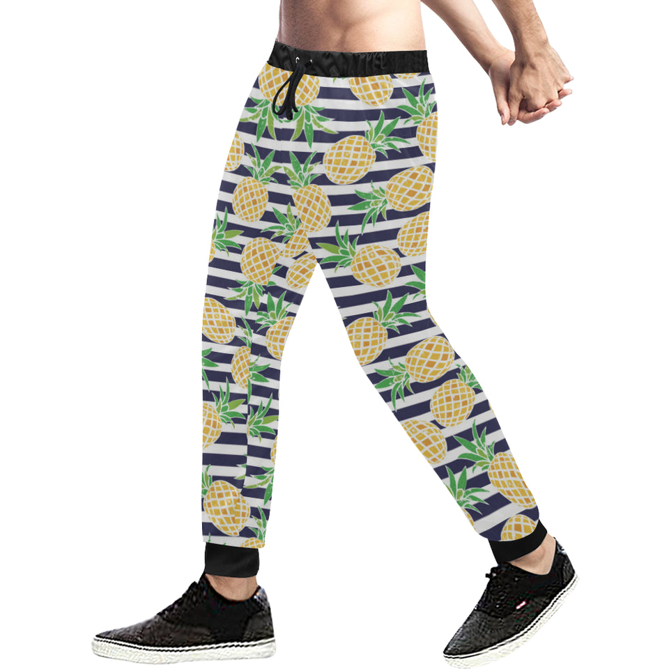 Pineapples pattern striped background Unisex Casual Sweatpants
