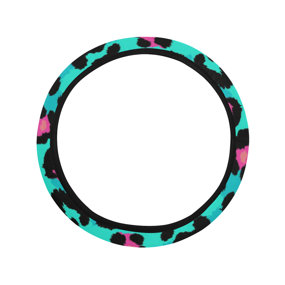 Green leopard skin print pattern Car Steering Wheel Cover