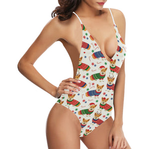 Corgi Christmas Pattern Women's One-Piece Swimsuit