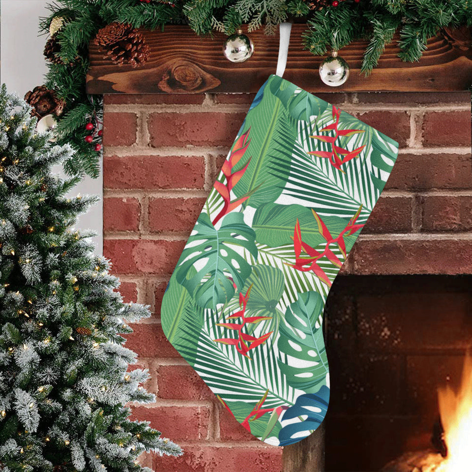 heliconia palm and monstera leaves pattern Christmas Stocking