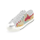 Red Bonsai gray sun japanese pattern Women's Low Top Canvas Shoes White