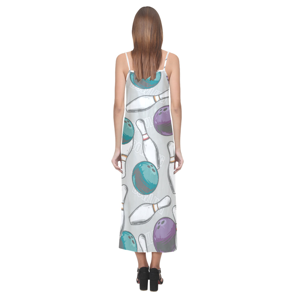 Bowling ball and pin gray background V-Neck Open Fork Long Dress