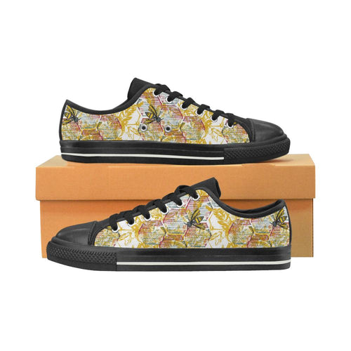 Cool Bee honeycomb leaves pattern Kids' Boys' Girls' Low Top Canvas Shoes Black