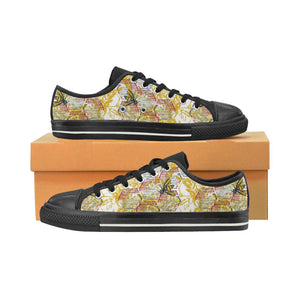 Cool Bee honeycomb leaves pattern Kids' Boys' Girls' Low Top Canvas Shoes Black