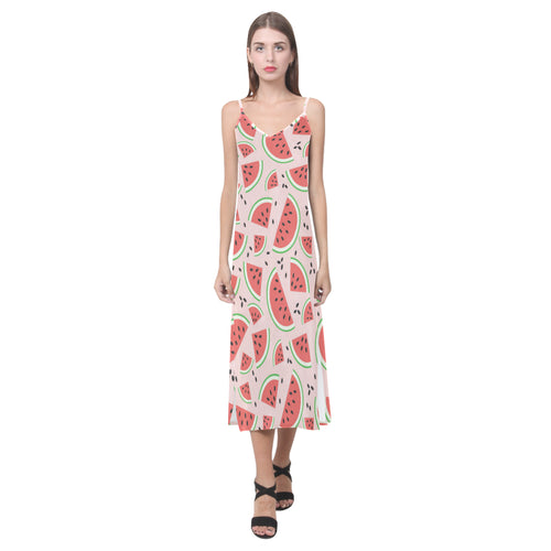 Watermelon pattern V-Neck Open Fork Long Dress