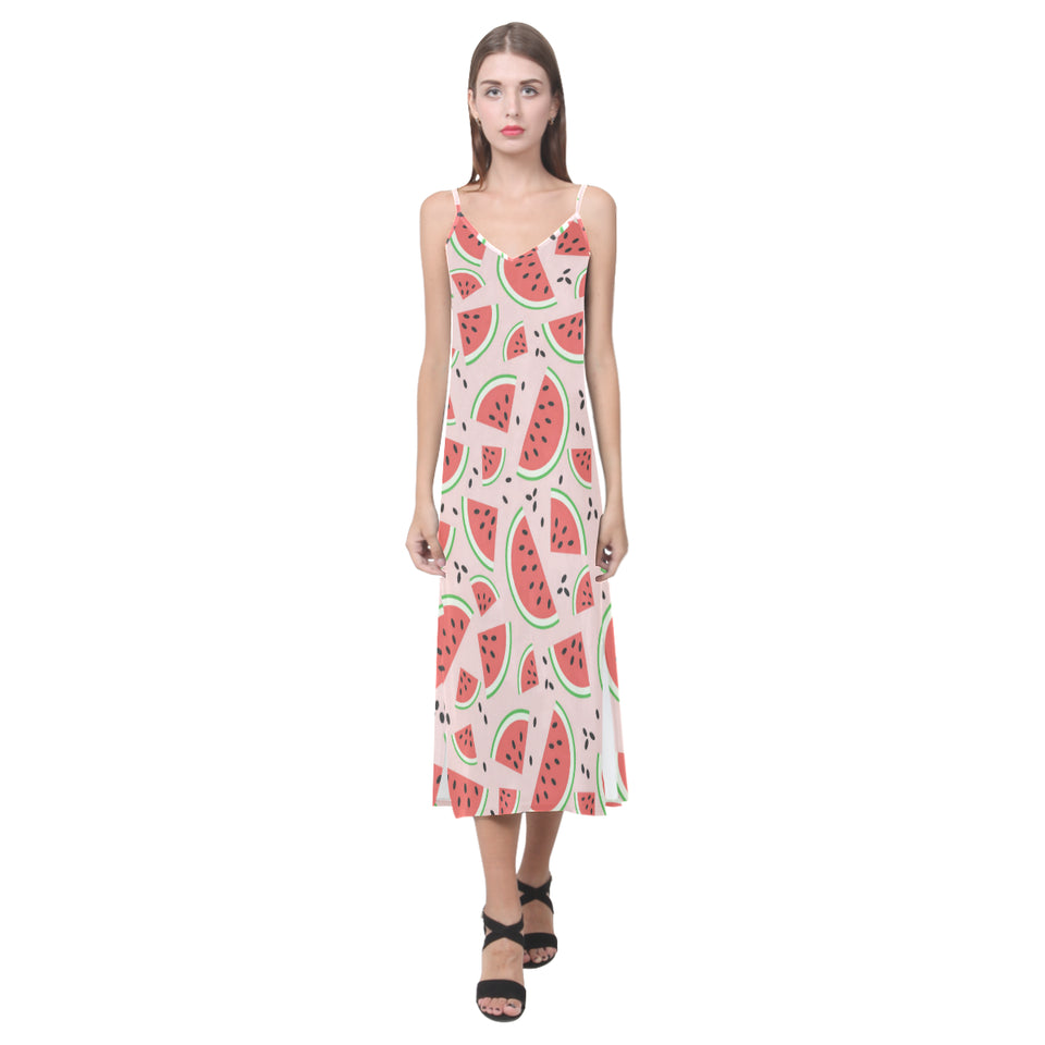 Watermelon pattern V-Neck Open Fork Long Dress
