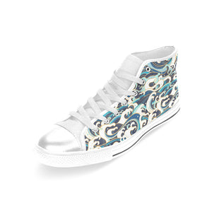 Japanese wave pattern Women's High Top Canvas Shoes White