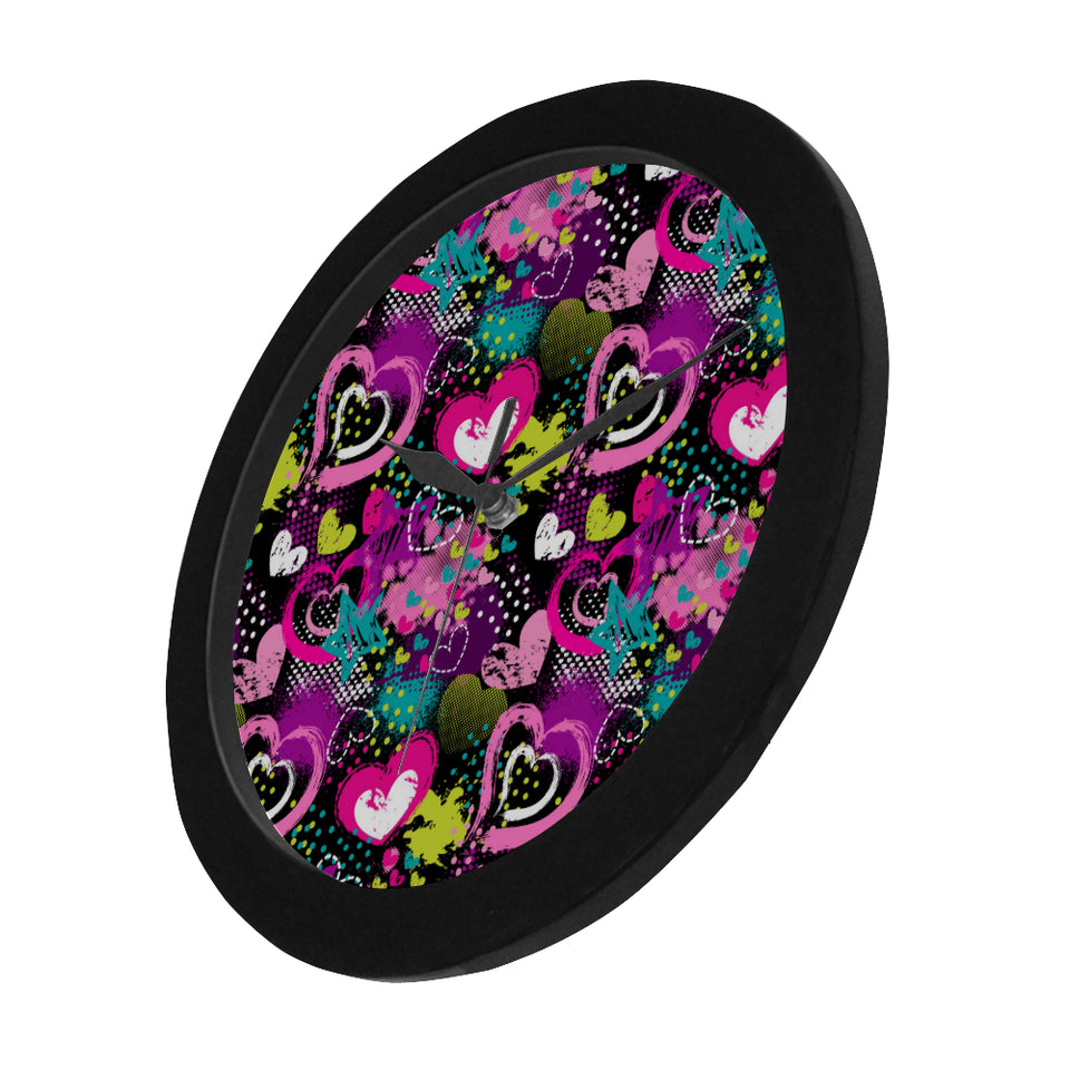 heart dot wave star creative design pattern Elegant Black Wall Clock