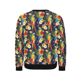 Colorful parrot flower pattern Men's Crew Neck Sweatshirt
