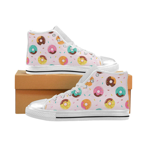 Donut pattern glaze pink background Women's High Top Canvas Shoes White