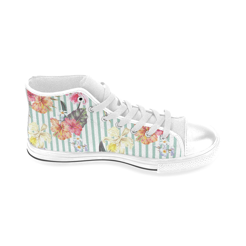 Colorful orchid flower pattern Men's High Top Canvas Shoes White