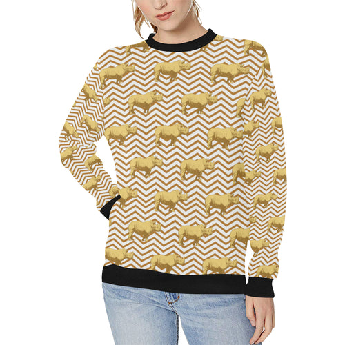 Rhino yellow theme pattern Women's Crew Neck Sweatshirt