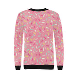 Pink donut glaze candy pattern Women's Crew Neck Sweatshirt