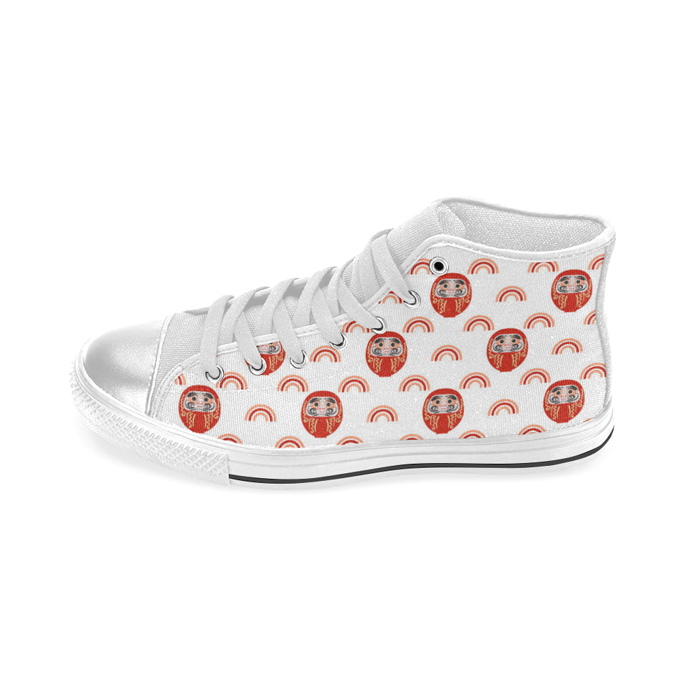 Daruma japanese wooden doll design pattern Women's High Top Canvas Shoes White