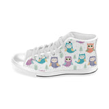 Cute owl pattern Men's High Top Canvas Shoes White