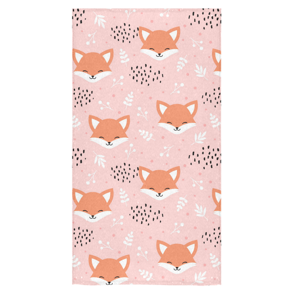 Cute fox pattern pink background Bath Towel