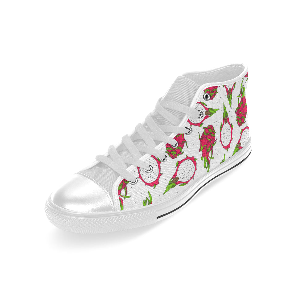 dragon fruits white background Men's High Top Canvas Shoes White