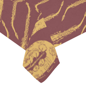 Hand drawn gold saxophone red background Tablecloth