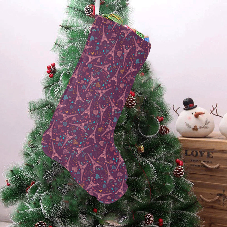 Eiffel Tower Heart Pattern Print Design 04 Christmas Stocking