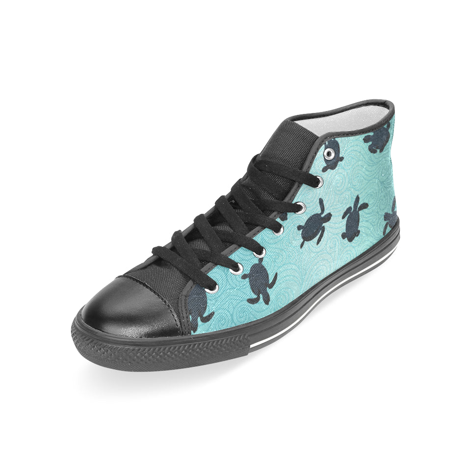 Sea turtle with blue ocean backgroud Women's High Top Canvas Shoes Black