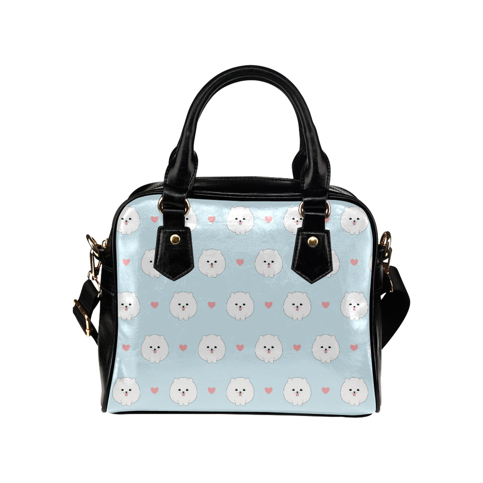 White cute pomeranian pattern Shoulder Handbag
