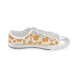 Orange Maple Leaf pattern Men's Low Top Canvas Shoes White