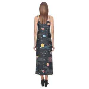 space pattern V-Neck Open Fork Long Dress