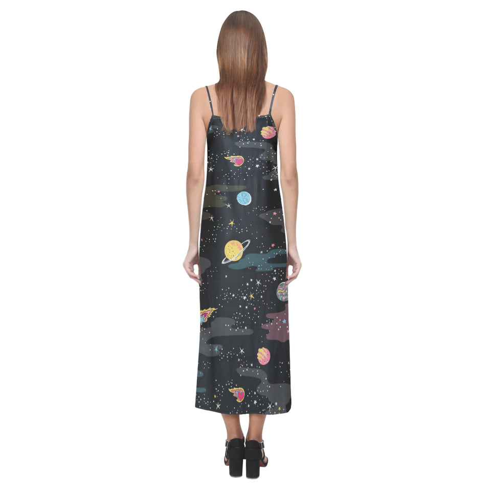 space pattern V-Neck Open Fork Long Dress